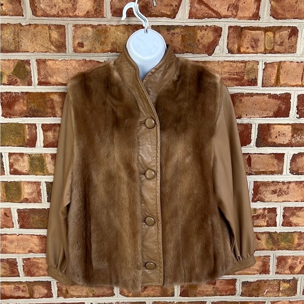 Custom Made Women's lined Brown Mink fur and leather coat Jacket. S-M Like New!